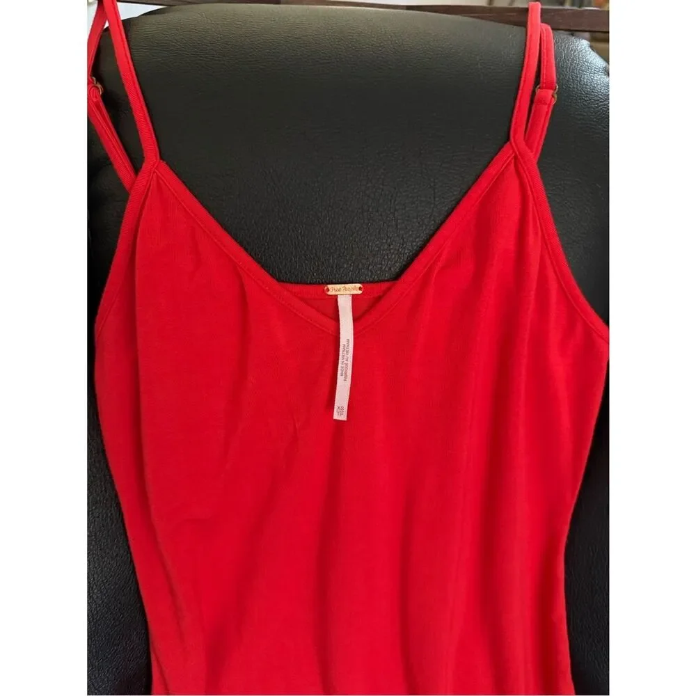 Free People Women Red Adjustable Strap Slip Lounge Mini Dress XS Boho Casual